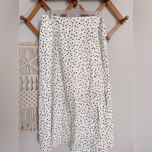 Loft black and white polka dot midi skirt size 4 linen blend modest church
